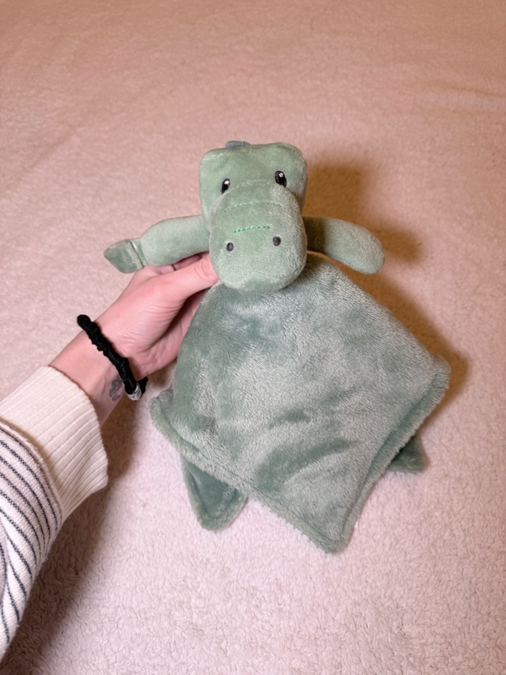 Carter's Mint Green Dinosaur Plush Lovey with Striped Blanket